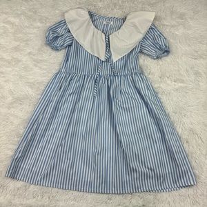 Femi short sleeve oversized collar striped dress V neck blue white blue